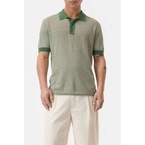 NEW CLOSED striped linen blend polo shirt in ranger green